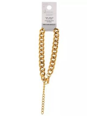 New the Jewelry Shoppe 18K Gold Plated Stainless Steel Curb Chain Bracelet 7”
